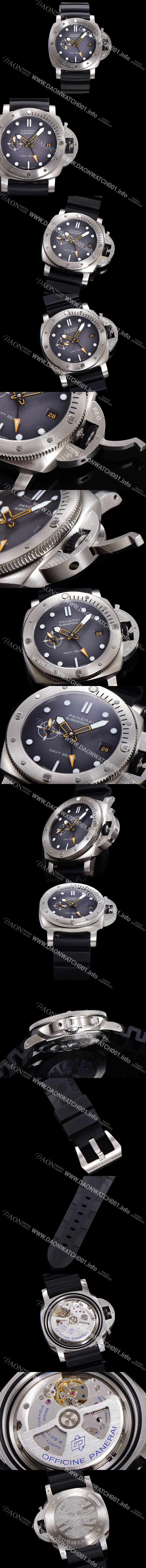 레플리카 [파네라이] 남성용 서브머시블 GMT 네이비 씰 PAM01323 오토매틱 Cal P. 900 타입 44mm 우레탄줄 그레이 다이얼 pan5210