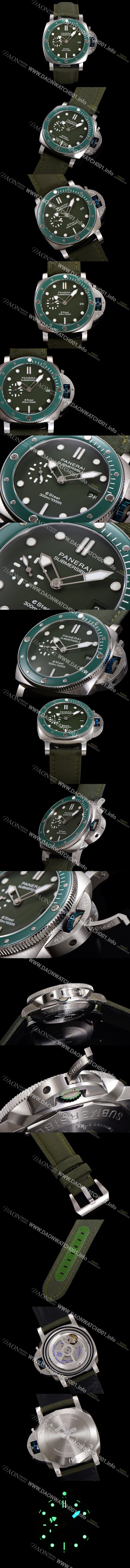 레플리카 [파네라이] 남성용 서브머시블 베르데 스메랄도 PAM01287 오토매틱 Cal P. 900 타입 44mm 그린 다이얼 pan5212