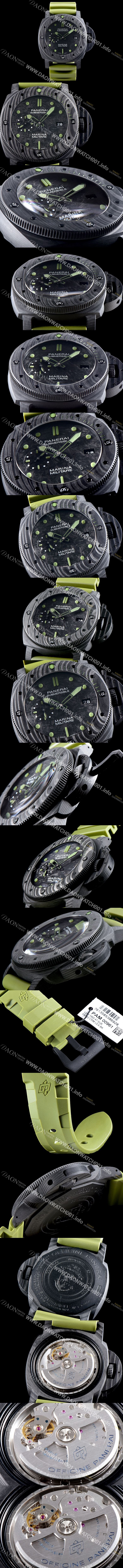 레플리카 [파네라이] 남성용 서브멀시브 마리나 밀리테어 카보테크 PAM00961 오토매틱 Cal.P9010 타입 47mm 카본제질 블랙 다이얼 pan5216
