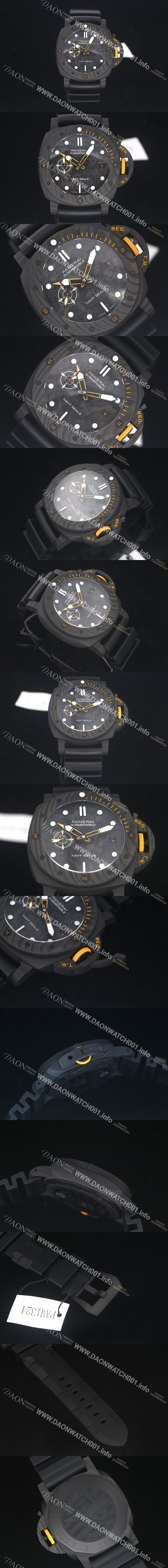 레플리카 [파네라이] 남성용 서브멀시브 GMT 카보텍 네이비 실 PAM01324 오토매틱 Cal.P9000타입 44mm 블랙 다이얼 pan5231