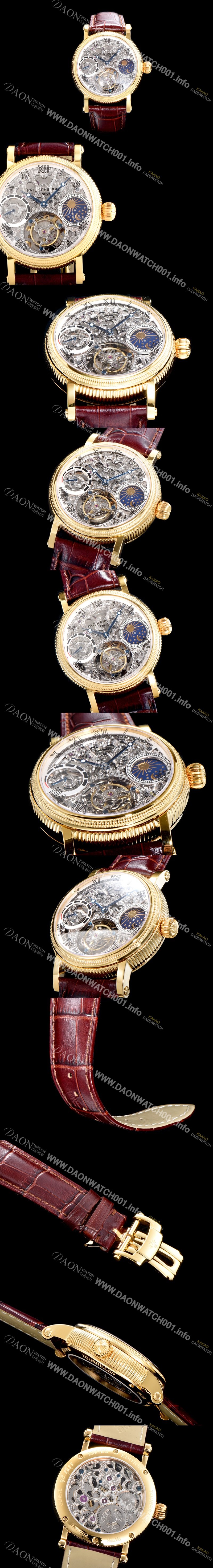 레플리카 [파텍필립] 남성용 그렌드 컴플리케이션 18k 옐로골드 문페이즈 세귤 리얼 투어빌론 최상급 쥬얼 다이아몬드 베젤 스켈레톤 다이얼 PAT0402