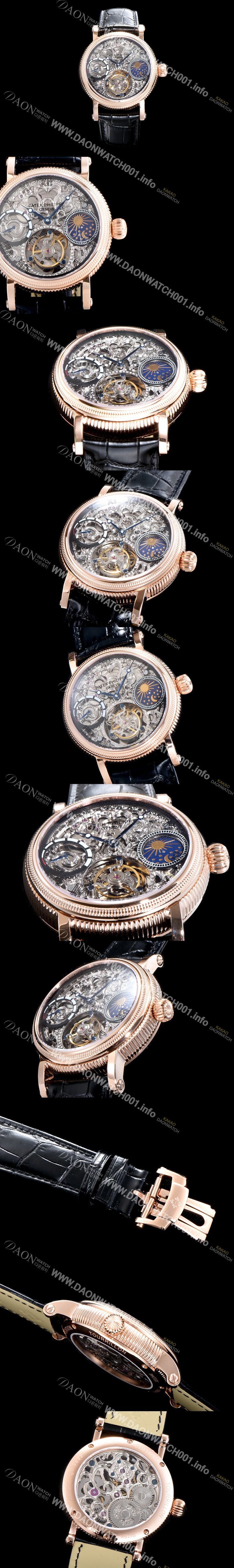 레플리카 [파텍필립] 남성용 그렌드 컴플리케이션 18k 로즈골드 문페이즈 세귤 리얼 투어빌론 최상급 쥬얼 다이아몬드 베젤 스켈레톤 다이얼 PAT0401