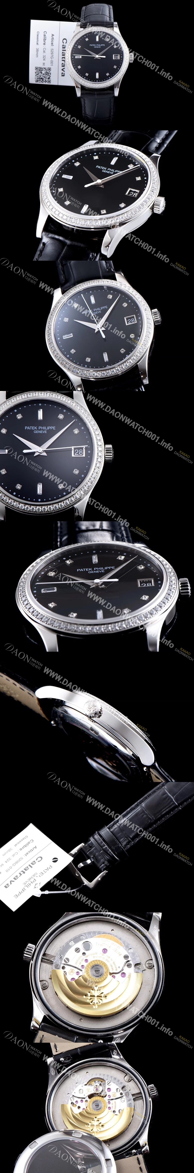 레플리카 [파텍필립] 남성용 칼라트라바 5297G-001 18k 화이트골드 다이아몬드 베젤 블랙 다이얼 오토매틱 무브먼트 PAT0100