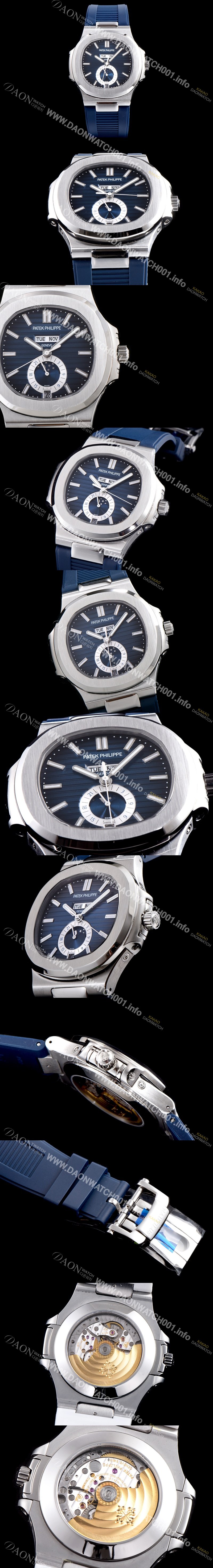 레플리카 [파텝필립] 남성용 파텍필립 신형 노틸러스 데이데이트 문페이즈 블루 텍스쳐드 다이얼 기계식 자동형 무브먼트 PAT0134