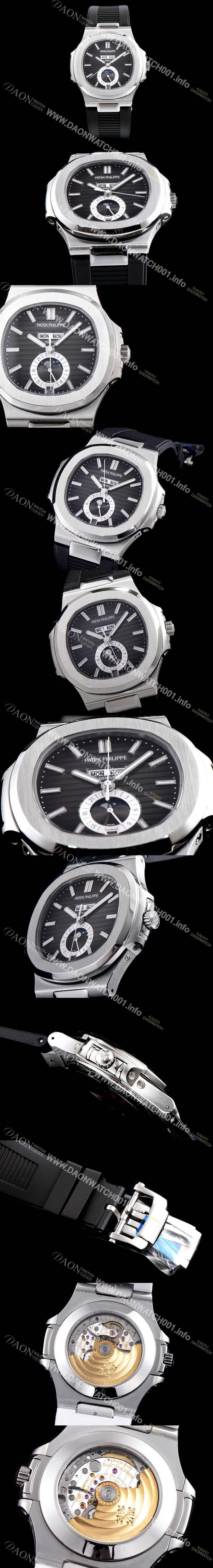 레플리카 [파텝필립] 남성용 파텍필립 신형 노틸러스 데이데이트 문페이즈 진 그레이 텍스쳐드 다이얼 기계식 자동형 무브먼트 PAT0132