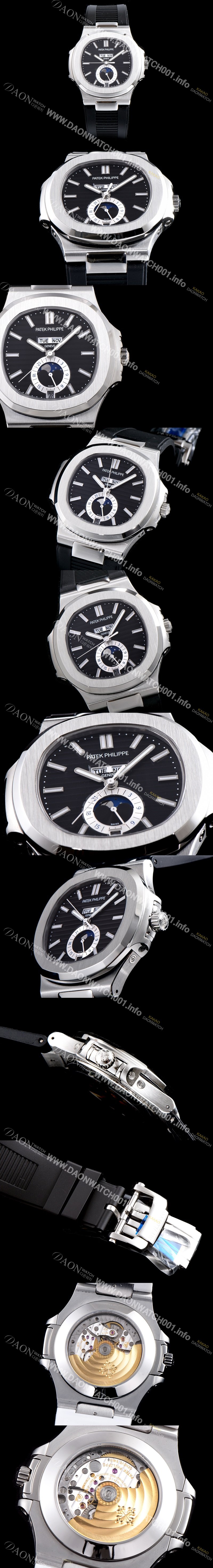 레플리카 [파텝필립] 남성용 파텍필립 신형 노틸러스 데이데이트 문페이즈 블랙 텍스쳐드 다이얼 기계식 자동형 무브먼트 PAT0131