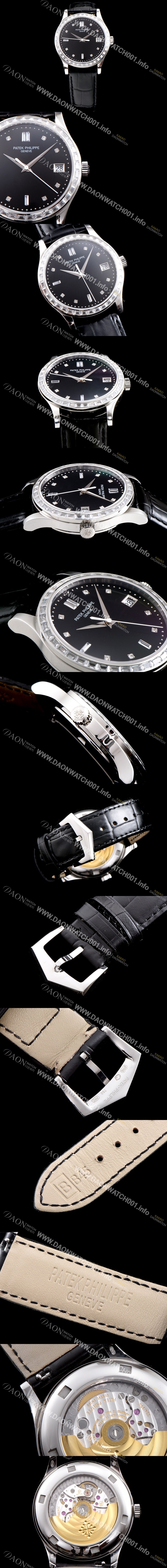 레플리카 [파텍필립] 남성용 하이엔드 최고급 브랜드 칼라트라바 5298P-012 최상급 쥬얼 다이아몬드 베젤 18k 화이트골드 블랙 다이얼 오토매틱 무브먼트 PAT0130