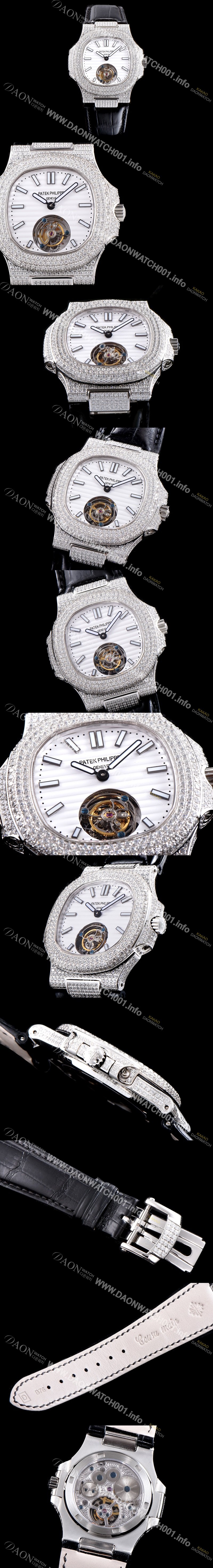 레플리카 [파텍필립] 남성용 노틸러스 뚜르비옹 최상급쥬얼 다이아몬드 풀 세팅 케이스 화이트 텍스쳐 다이얼 아시안 투어빌론 탑재 PAT0104