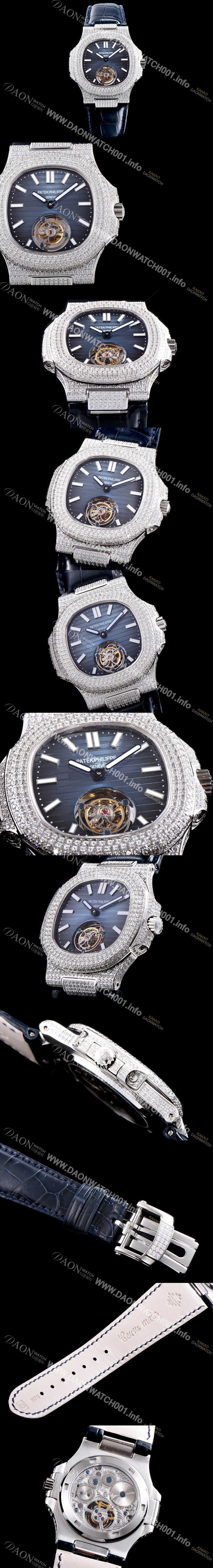 레플리카 [파텍필립] 남성용 노틸러스 뚜르비옹 최상급쥬얼 다이아몬드 풀 세팅 케이스 블루 텍스쳐 다이얼 아시안 투어빌론 탑재 PAT0102
