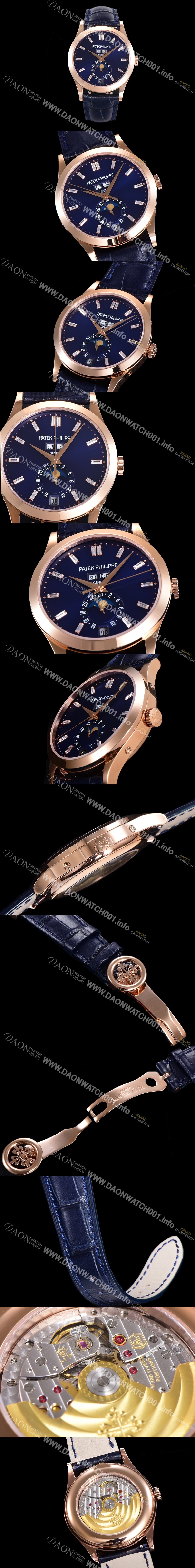레플리카 [파텍필립] 남성용 컴플리케이션 5396R-015 에뉴얼 캘린더 39MM UP!! 데이-데이트 문페이즈 바게트 컷 다이아몬드 인덱스 네이비 다이얼 Cal.324 S C 오토매틱 무브먼트 PAT0110
