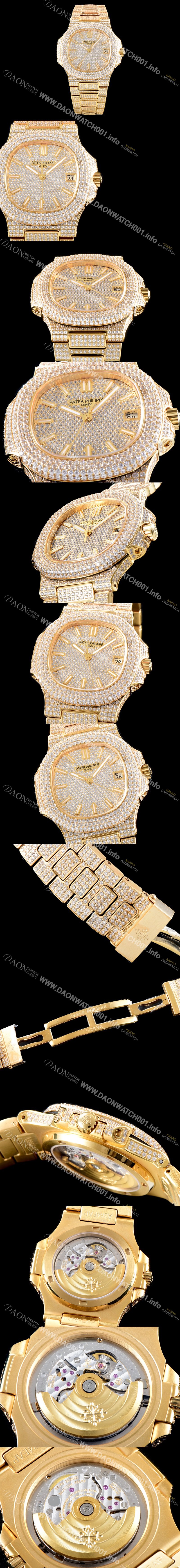 레플리카 [파텝필립] 남성용 파텍필립 5719/10G-010 노틸러스 스위프 세컨즈 18K 옐로우골드 럭셔리한 최상급쥬얼 다이아몬드 풀 셋팅 브레이슬릿 Cal.324 S C 오토매틱 무브먼트 PAT0103