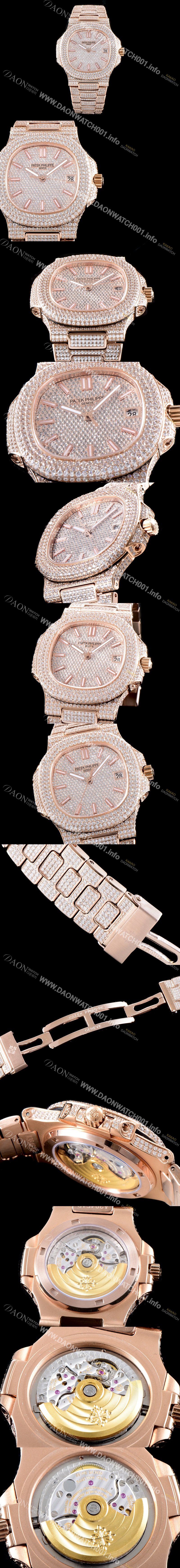 레플리카 [파텝필립] 남성용 파텍필립 5719/10G-010 노틸러스 스위프 세컨즈 18K 로즈골드 럭셔리한 최상급쥬얼 다이아몬드 풀 셋팅 브레이슬릿 Cal.324 S C 오토매틱 무브먼트 PAT0100