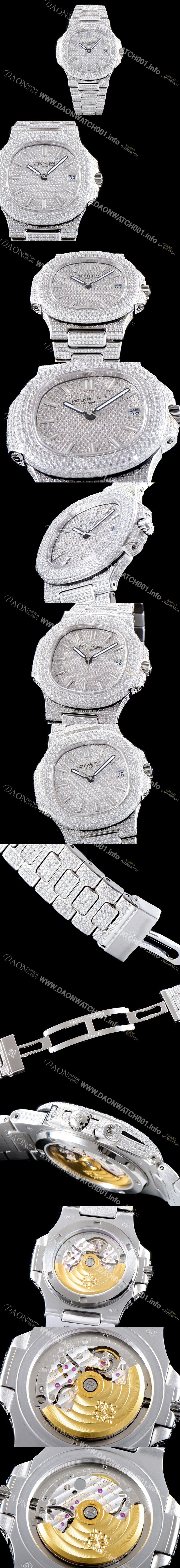 레플리카 [파텝필립] 남성용 파텍필립 5719/10G-010 노틸러스 스위프 세컨즈 럭셔리한 최상급쥬얼 다이아몬드 풀 셋팅 브레이슬릿 Cal.324 S C 오토매틱 무브먼트 PAT0105