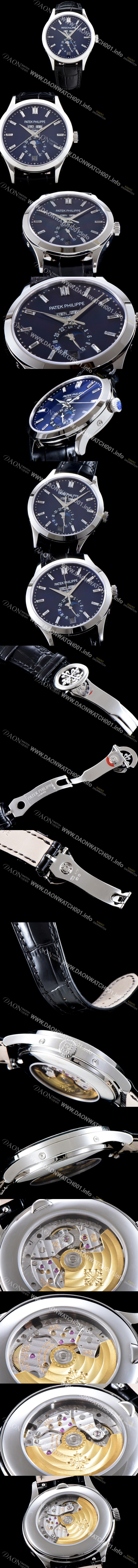 레플리카 [파텍필립] 남성용 신형!!컴플리케이션 5396R-014 에뉴얼 캘린더 데이-데이트 문페이즈 바게트 컷 다이아몬드 인덱스 네이비 다이얼 Cal.324 S C 오토매틱 무브먼트 PAT0101