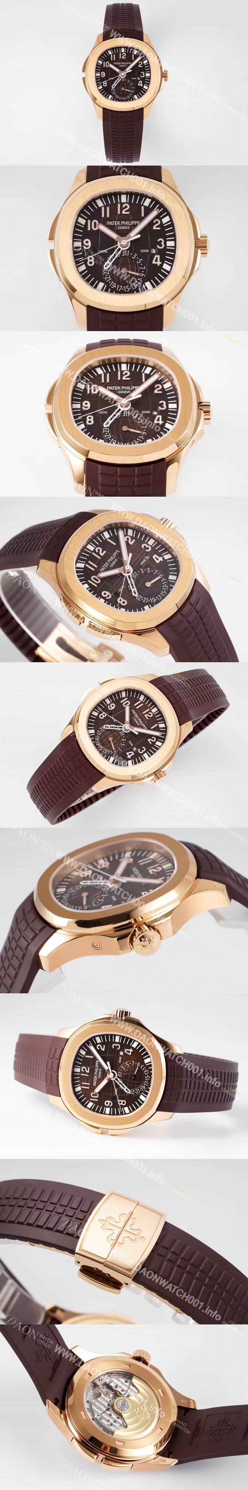 레플리카 [파텍필립]남성용 아쿠아넛 5164R-001 트리블 타임 40미리 18K 로즈골드 브라운다이얼 오토매틱 PAT48765