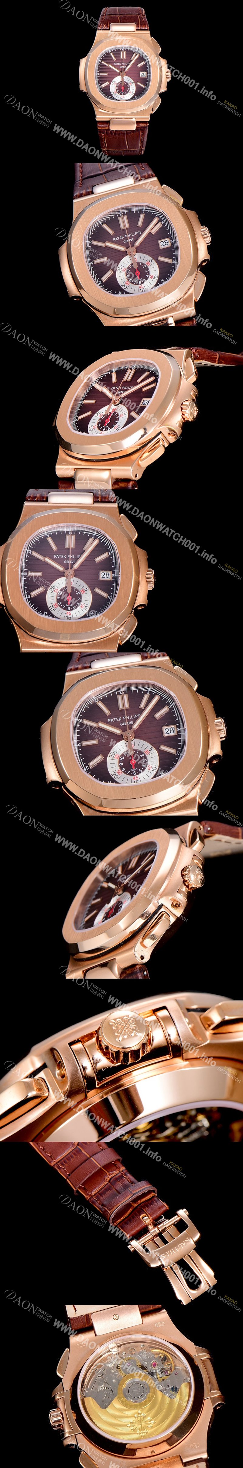 레플리카 [파텍필립]남성용 노틸러스 금장시계 40.5미리 크로노그래프 오토매틱 무브먼트 블랙브라운다이얼 PAT31685