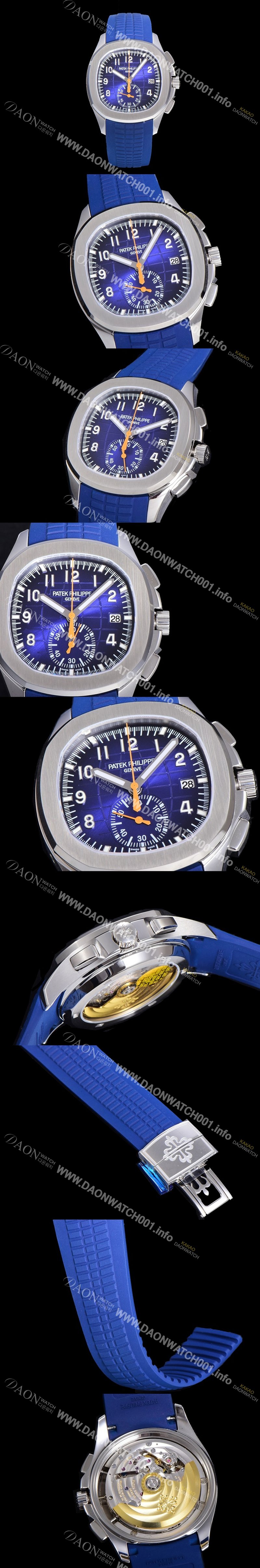 레플리카 [파텍필립]남성용 아쿠아넛 5968A 크로노그래프 스틸 42미리 오토매틱 블루 다이얼 PAT54631