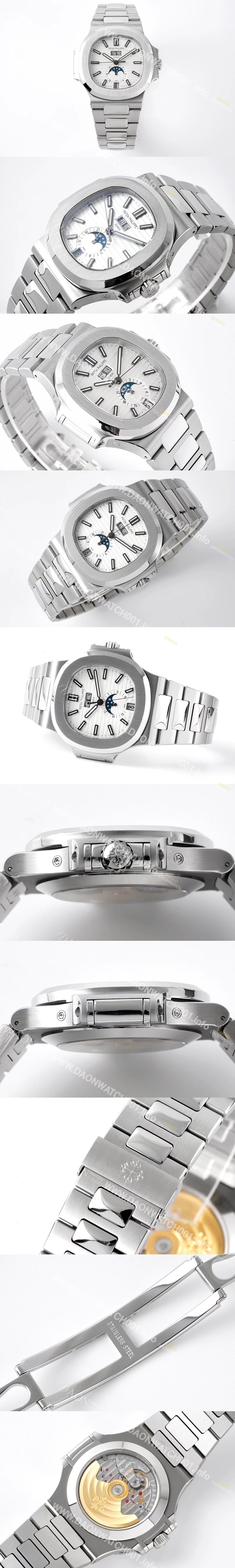 레플리카 [파텍필립] 남성용 노틸러스 5726/1A-010 오토매틱 Cal.324 타입 40미리 문페이즈 메탈줄/밴드 화이트다이얼 PAT75439