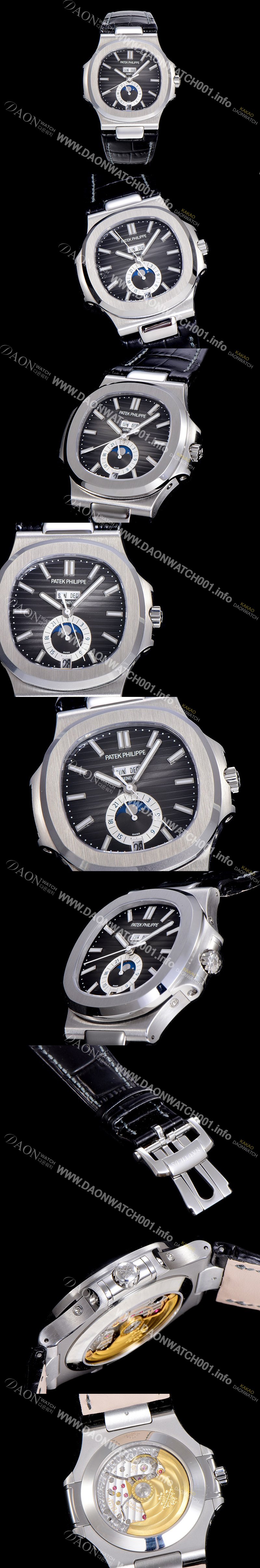 레플리카 [파텍필립] 남성용 노틸러스 5726/1A-014 오토매틱 Cal.324 타입 40미리 문페이즈 가죽줄/밴드 블랙다이얼 PAT75438