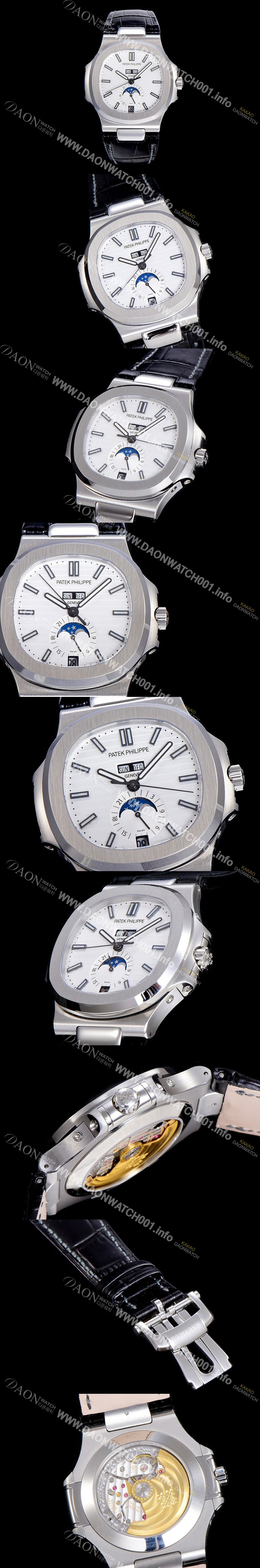 레플리카 [파텍필립] 남성용 노틸러스 5726/1A-014 오토매틱 Cal.324 타입 40미리 문페이즈 가죽줄/밴드 화이트다이얼 PAT75447