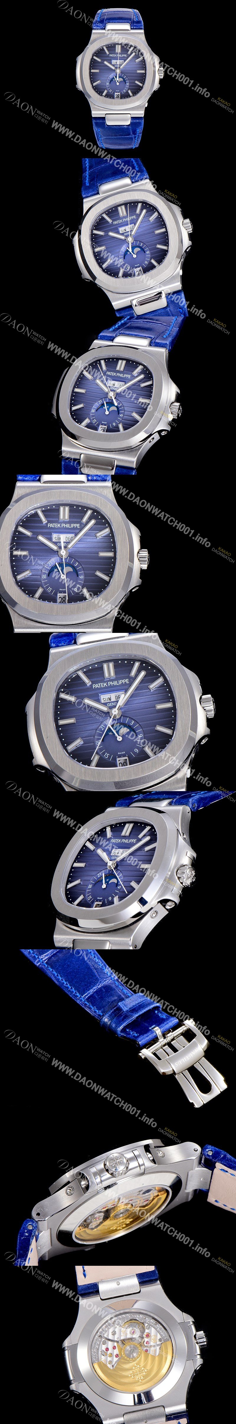 레플리카 [파텍필립] 남성용 노틸러스 5726/1A-014 오토매틱 Cal.324 타입 40미리 문페이즈 가죽줄/밴드 블루다이얼 PAT75456