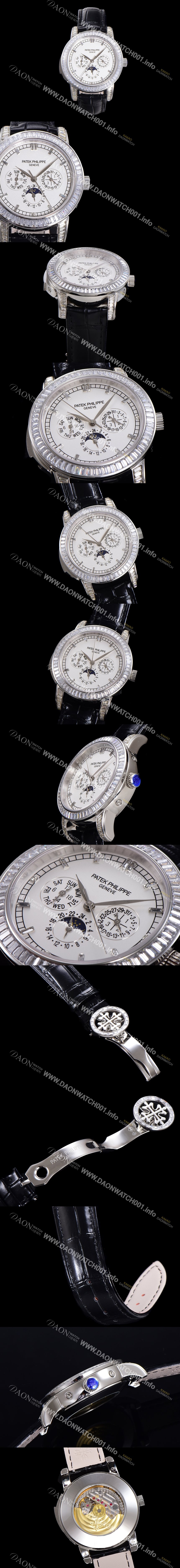 레플리카 [파텍필립] 남성용 Ref.5073P 그랜드 컴플리케이션 문페이즈 오토매틱 다이아몬드셋팅 42mm 가죽줄 화이트다이얼 pat2195