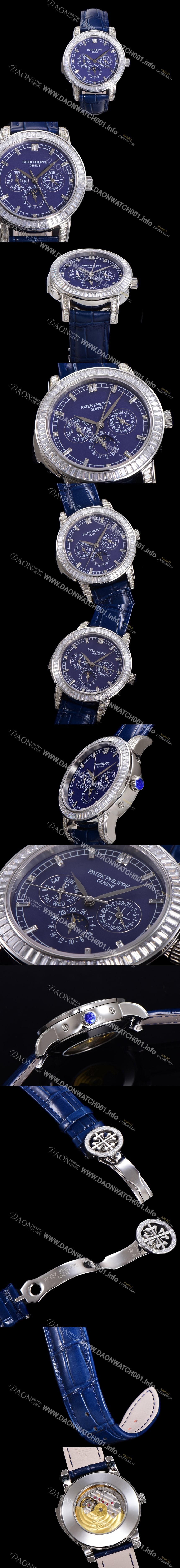 레플리카 [파텍필립] 남성용 Ref.5073P 그랜드 컴플리케이션 문페이즈 오토매틱 다이아몬드셋팅 42mm 가죽줄 블루다이얼 pat5319