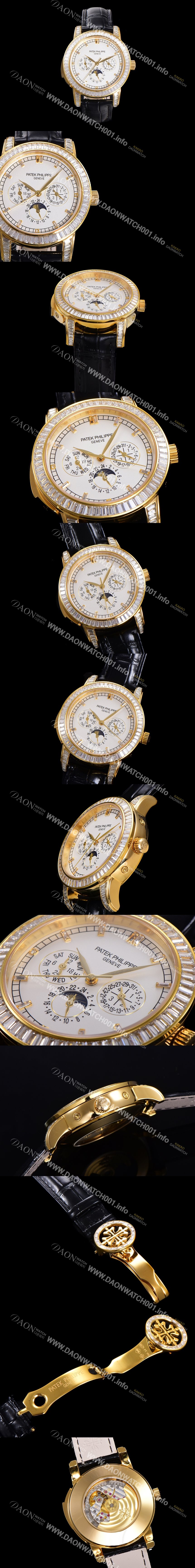 레플리카 [파텍필립] 남성용 Ref.5073P 그랜드 컴플리케이션 문페이즈 오토매틱 18K 옐루골드/다이아몬드셋팅 42mm 가죽줄 화이트다이얼 pat1319