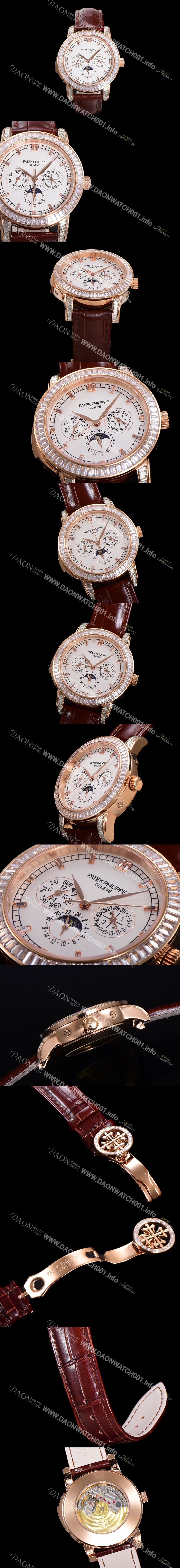 레플리카 [파텍필립] 남성용 Ref.5073P 그랜드 컴플리케이션 문페이즈 오토매틱 18K 로즈골드/다이아몬드셋팅 42mm 가죽줄 화이트다이얼 pat2519