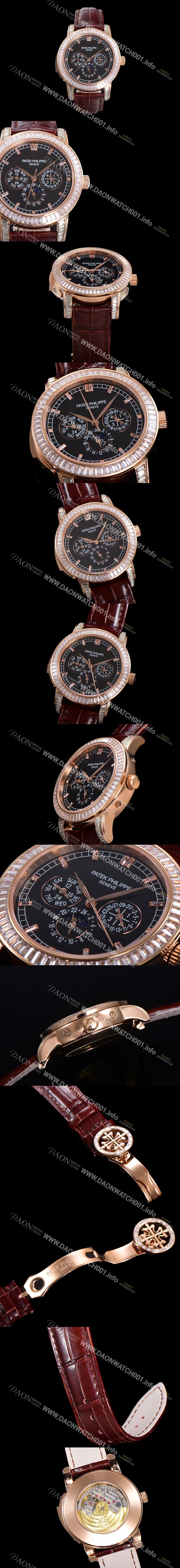 레플리카 [파텍필립] 남성용 Ref.5073P 그랜드 컴플리케이션 문페이즈 오토매틱 18K 로즈골드/다이아몬드셋팅 42mm 가죽줄 블랙다이얼 pat3191