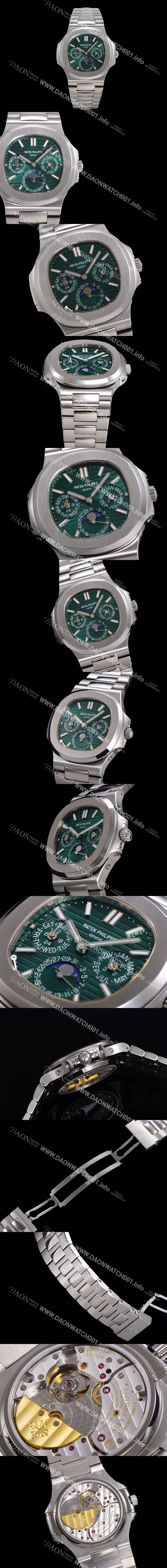 레플리카 [파텍필립] 남성용 Ref.5740 노틸러스 문페이즈 오토매틱 Cal.240 Q타입 40mm 메탈줄  그린다이얼 pat9961