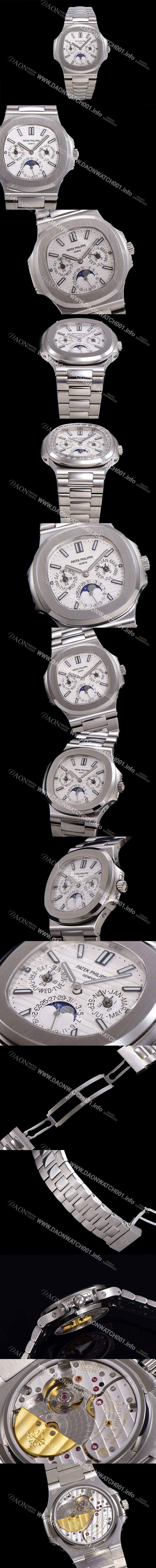 레플리카 [파텍필립] 남성용 Ref.5740 노틸러스 문페이즈 오토매틱 Cal.240 Q타입 40mm 메탈줄  화이트다이얼 pat9951