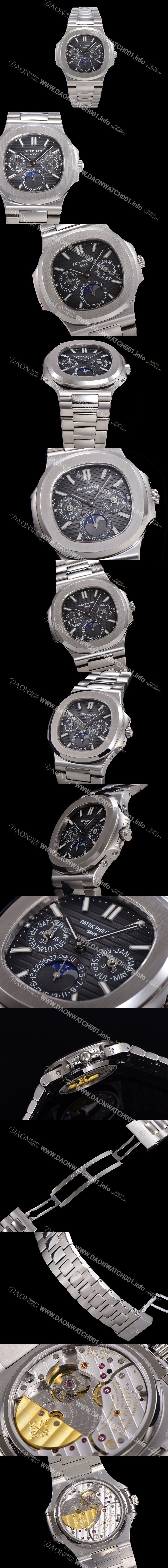 레플리카 [파텍필립] 남성용 Ref.5740 노틸러스 문페이즈 오토매틱 Cal.240 Q타입 40mm 메탈줄  그레이다이얼 pat9911