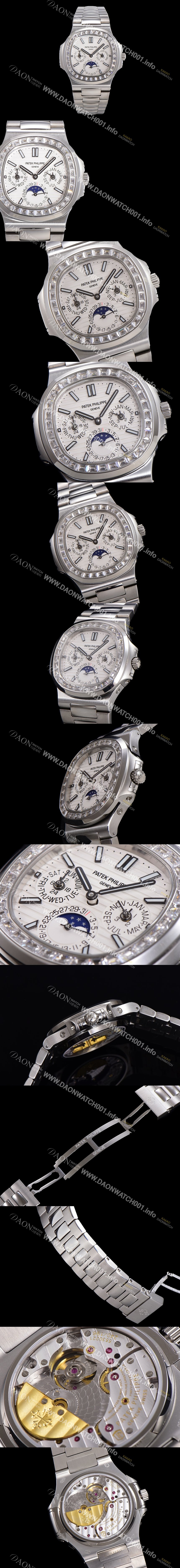 레플리카 [파텍필립] 남성용 Ref.5740 노틸러스 문페이즈 오토매틱 Cal.240 Q타입 40mm 다이아몬드/쥬얼 메탈줄  화이트다이얼 pat3921