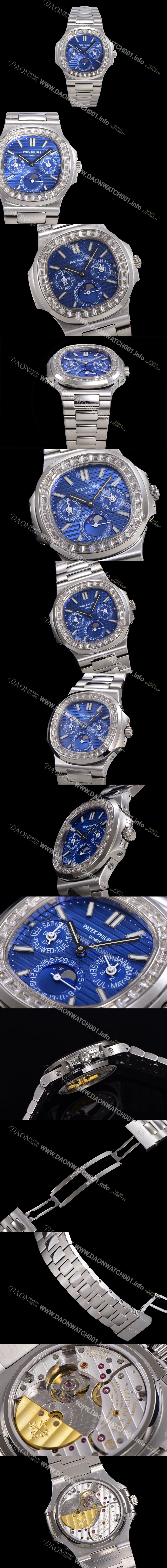 레플리카 [파텍필립] 남성용 Ref.5740 노틸러스 문페이즈 오토매틱 Cal.240 Q타입 40mm 다이아몬드/쥬얼 메탈줄  블루다이얼 pat1912