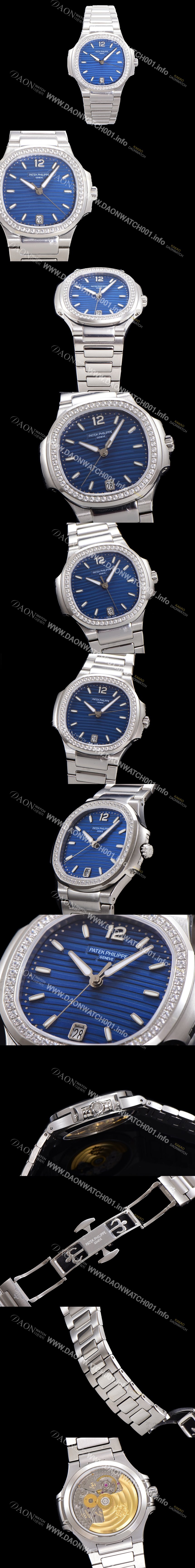 레플리카 [파텍필립] 여성용 노틸러스 7118/1200A-001 레이디스 오토매틱 Cal.324 S C타입 35.2mm 다이아셋팅 메탈줄 블루다이얼  pat8660