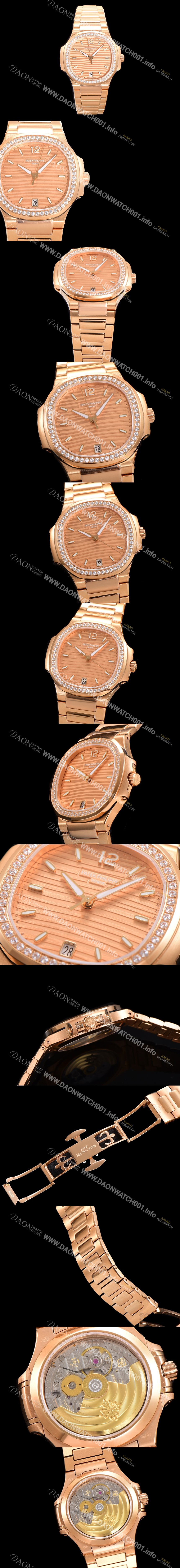 레플리카 [파텍필립] 여성용 노틸러스 7118/1200R-010 레이디스 오토매틱 Cal.324 S C타입 35.2mm 다이아셋팅 18K로즈골드 골드다이얼 pat2846