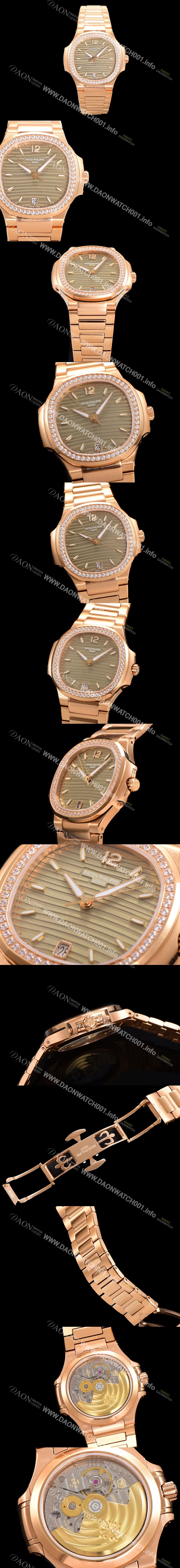 레플리카 [파텍필립] 여성용 노틸러스 7118 레이디스 오토매틱 Cal.324 S C타입 35.2mm 다이아셋팅 18K로즈골드 그레이다이얼 pat6484