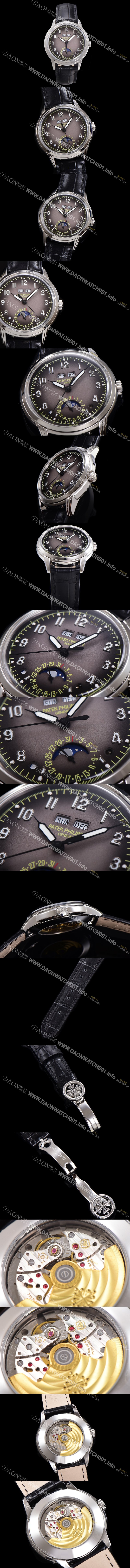 레플리카 [파텍필립] 남성용 퍼페추얼 캘린더 오토매틱 PP Cal.324 타입 40mm 가죽줄 문페이즈 그레이다이얼 pat20748