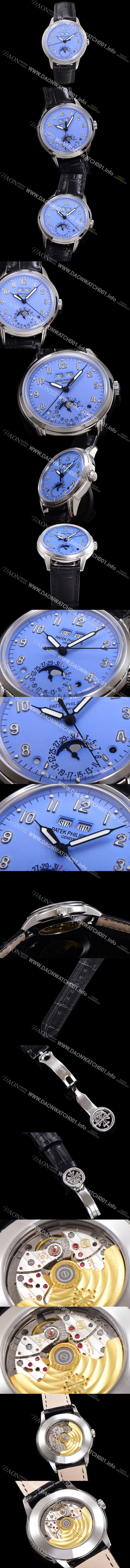 레플리카 [파텍필립] 남성용 퍼페추얼 캘린더 오토매틱 PP Cal.324 타입 40mm 가죽줄 문페이즈 블루다이얼 pat77028