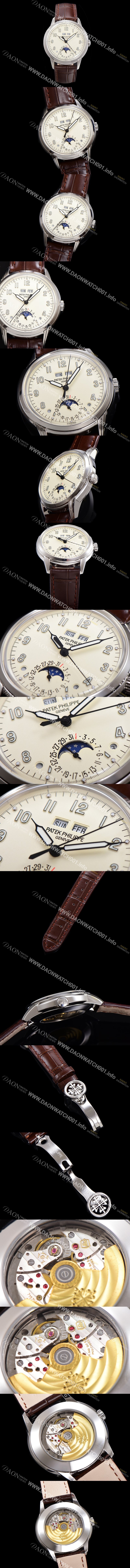 레플리카 [파텍필립] 남성용 퍼페추얼 캘린더 오토매틱 PP Cal.324 타입 40mm 가죽줄 문페이즈 화이트다이얼 pat24729