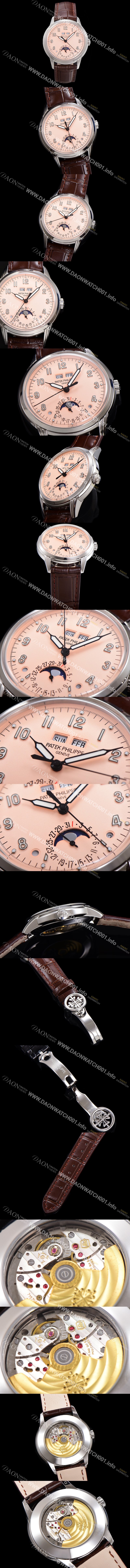 레플리카 [파텍필립] 남성용 퍼페추얼 캘린더 오토매틱 PP Cal.324 타입 40mm 가죽줄 문페이즈 핑크다이얼 pat48084