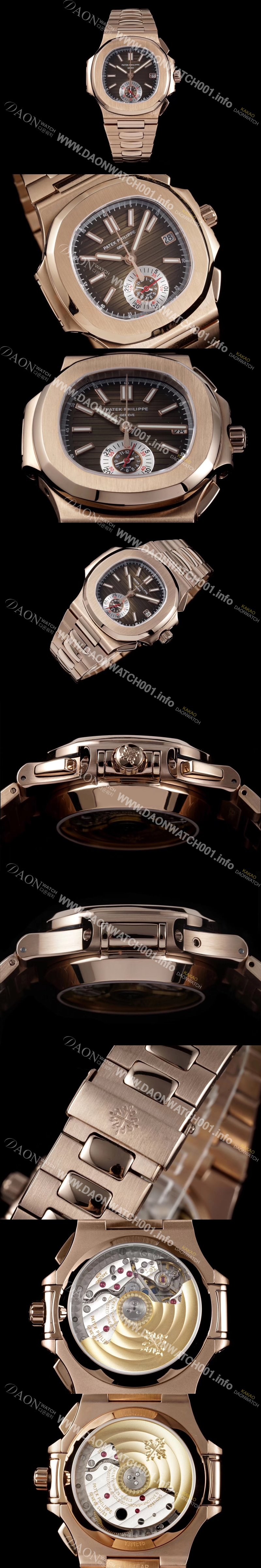 레플리카 [파텍필립] 남성용 노틸러스 5980 18k 로즈골드 오토매틱 Cal.CH 28-520 C 타입 40.5mm 메탈줄 브라운 다이얼 pat2228