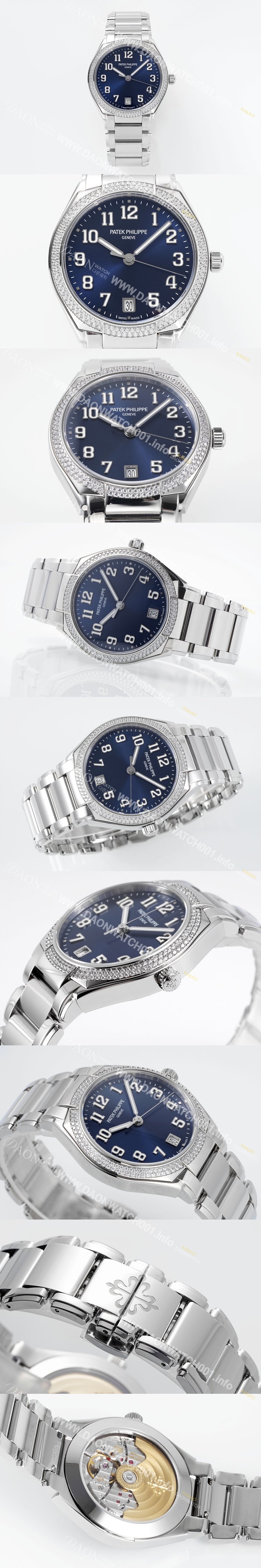 레플리카 [파텍필립] 여성용 트웬티-포 티파니 7300/1200A-001 다이아몬드 36mm 오토매틱 Cal.324 타입 블루 다이얼 pat2230