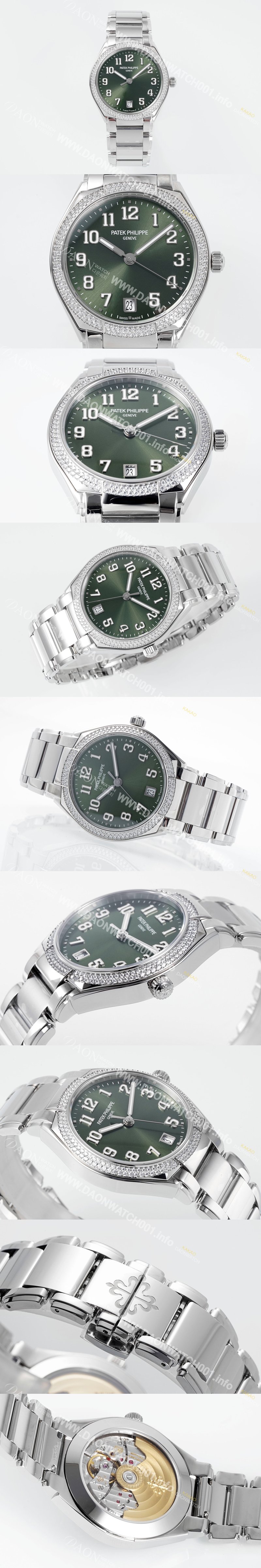 레플리카 [파텍필립] 여성용 트웬티-포 티파니 7300/1200A-011 다이아몬드 36mm 오토매틱 Cal.324 타입 올리브 그린 다이얼 pat2231