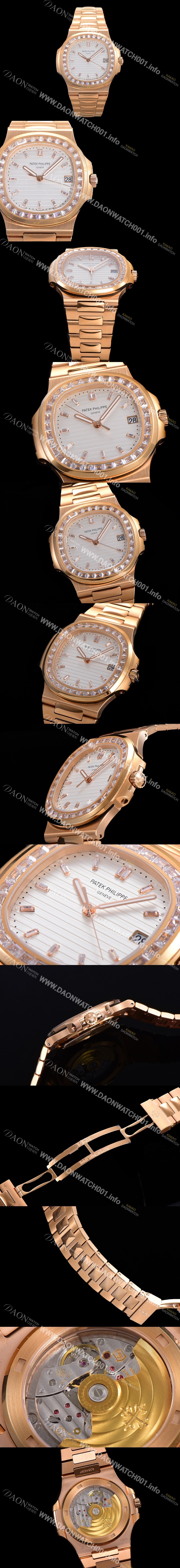 레플리카 [파텍필립] 남성용 노틸러스 보석/큐빅 세팅 18k로즈골드 Cal.324 S C타입무브 오토매틱 40미리 화이트다이얼 PAT70640