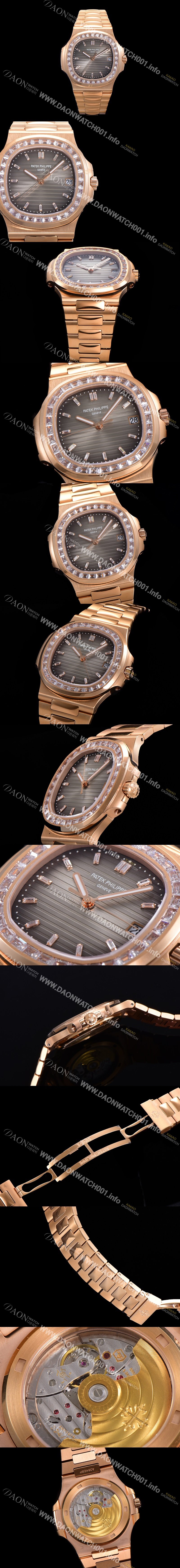 레플리카 [파텍필립] 남성용 노틸러스 보석/큐빅 세팅 18k로즈골드 Cal.324 S C타입무브 오토매틱 40미리 브라운다이얼 PAT70650