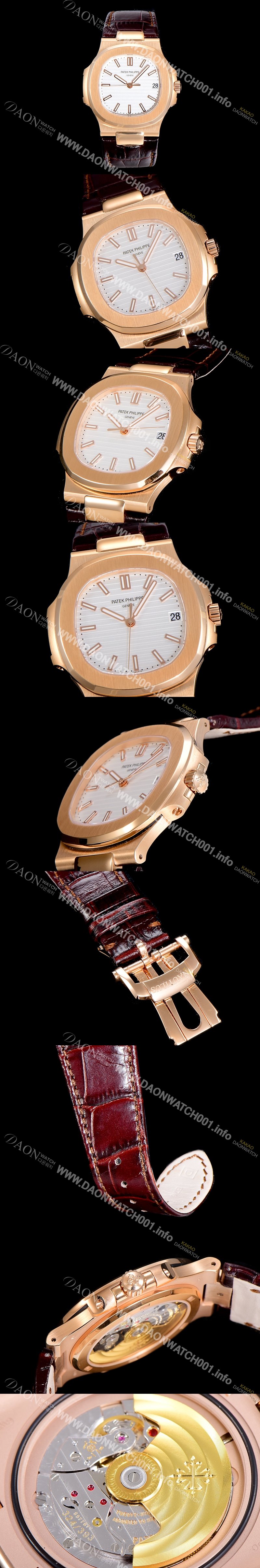 레플리카 [파텍필립] 남성용 노틸러스 5711J 암스테르담 빈티지 18k로즈골드 Cal.324 S C타입무브 오토매틱 40미리 가죽스트랩/줄 화이트다이얼 PAT79935