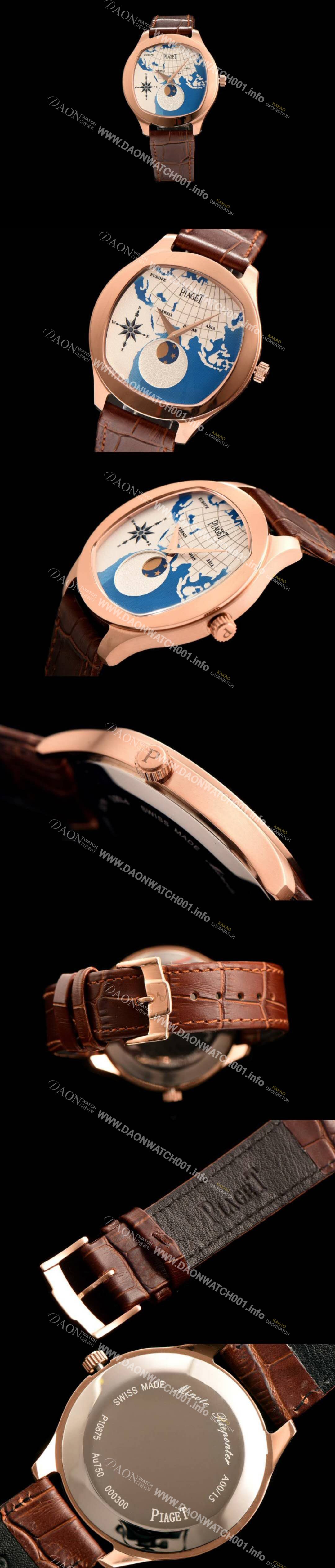 레플리카  [피아제] 남성용 블랙-타이 18K 로즈골드 문페이즈 픽첼 다이얼 스위스 쿼츠 무므먼트 PIA4200