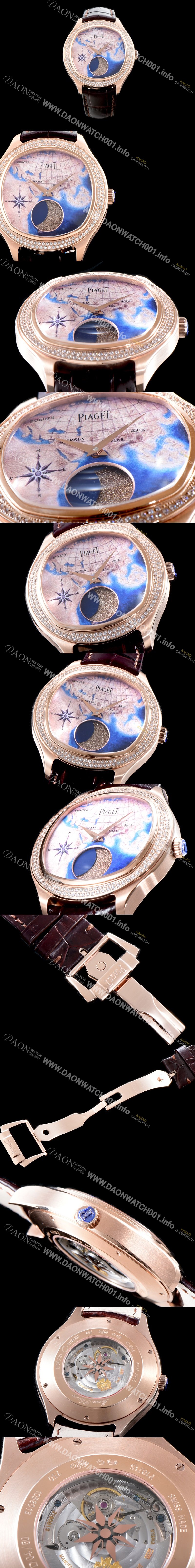 레플리카 [피아제] 남성용 블랙-타이 BLACK -TIE G0A38569 퀸터센셜리 엠퍼라도 XL 18K 로즈골드 최상급 쥬얼 다이아몬드 베젤 문페이즈 픽첼 다이얼 오토매틱 무브먼트 PIA4252